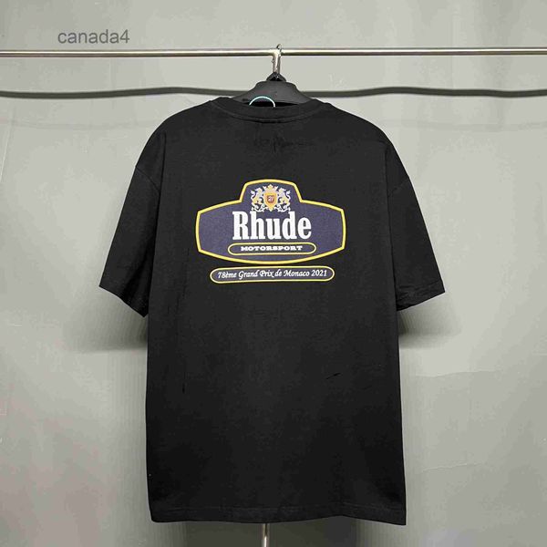 Rhude Shirt Erkek Tasarımcı Klasik F1 T Grafik Tee T-Shirt Özellikleri Komut dosyası ambroidered özel fit pamuk kısa kollu tişört lpm u3ad