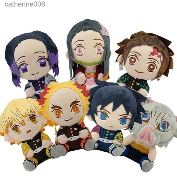 Animais de pelúcia de pelúcia 20 cm Japão Anime Demon Slayer Tomioka Giyu Kamado Tanjirou Kamado Nezuko Agatsuma Zenitsu Brinquedos de pelúcia Boneca Peluche Mulheres GiftL231228