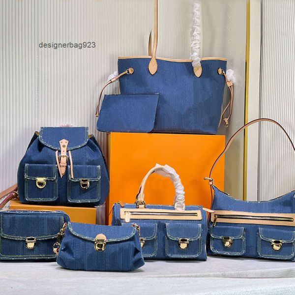 Denim vintage bolsas de ombro femininas sacolas de lona bolsa de flor antiga bolsa de axilas impressão bolsa mochila ouro bolsa de hardware 40995 44460 44464 44472 44466