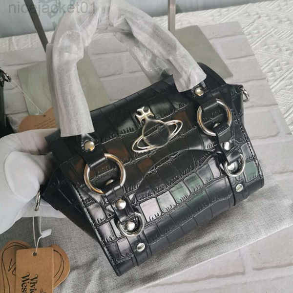 Borsa Viviane Westwoods Borsa Viviennewestwood Dowager's Borsa da donna New Saturn Crocodile Pattern Borsa per gnocchi portatile in pelle lacca Borsa a tracolla Betty Mini