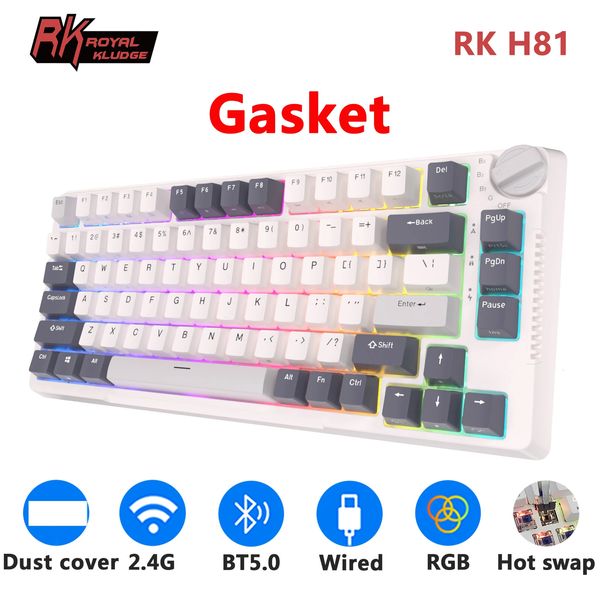 RK H81 Royal Kludge Gasket Structure Трехрежимная механическая клавиатура 81 клавиша 80% RGB с подсветкой 24G Беспроводная связь Bluetooth для геймеров 231228