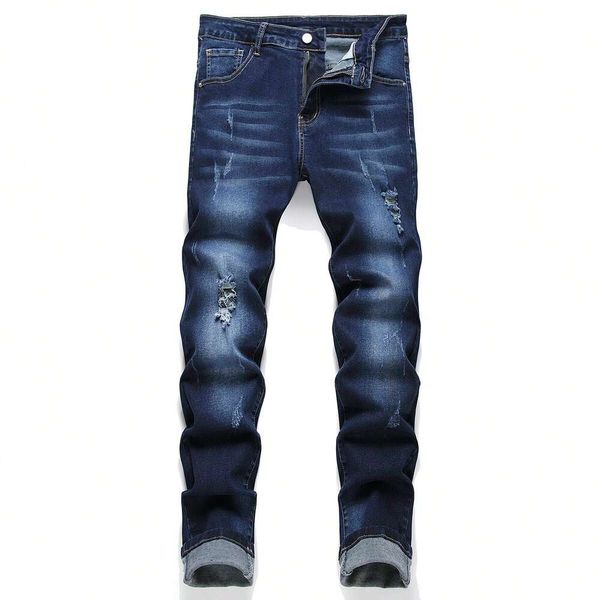 Novo primavera outono da moda coreana jeans jeans jeans roupas de grife skinny calças masculinas machos azuis rasgados