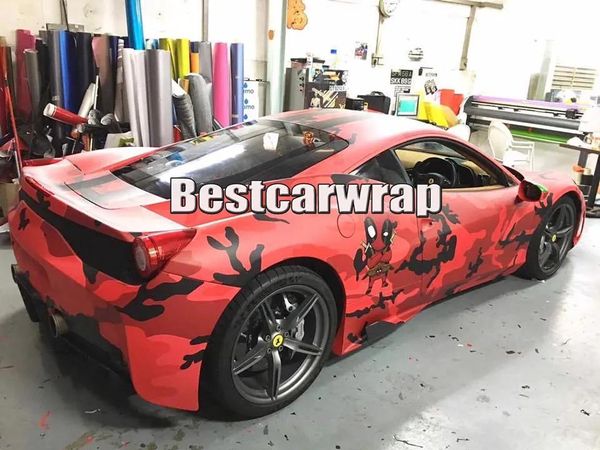 Aufkleber, rotes Camo-Car-Wrap-Vinyl mit Luftablass, glänzend/matt, Arktis-Camouflage-Abdeckungsgrafiken, gedruckte STYLING-Größe, 1,52 x 30 m Rolle