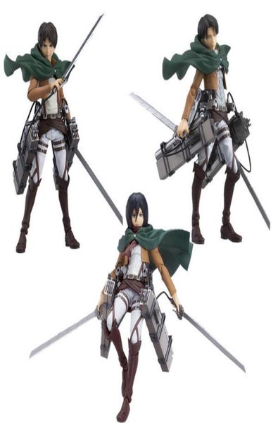 Anime japonês Attack on Titan Figma 213 Levi 203 Mikasa 207 Eren PVC Action Figure modelo colecionável brinquedo boneca presentes Q07221026116