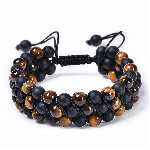 Jóias 6mm Natural Gemstone Tigres Olho Pedra Fosca Três Camadas Pulseira Frisada Tecido Mti-Layer Drop Delivery Bebê, Crianças Maternidade A Dhf2H