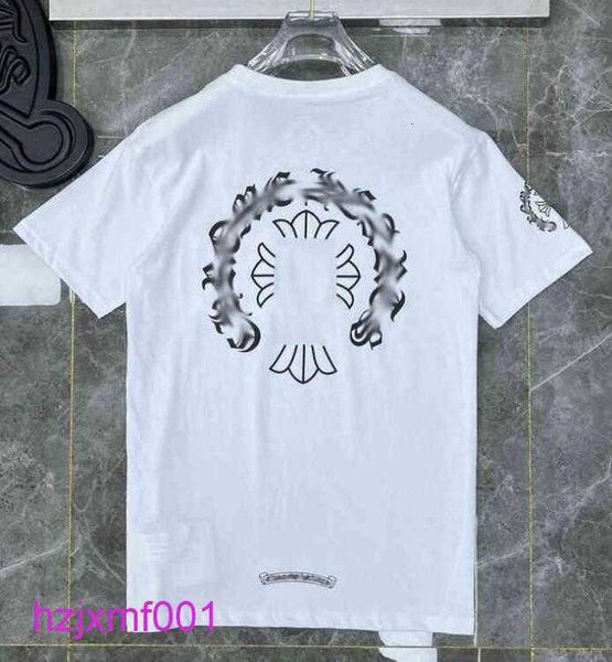 Xo89 T-shirt da uomo Ch Moda Uomo Magliette classiche Marca Top Bianco Maglione corto Casual Lettera in rilievo Ferro di cavallo Sanscrito Croce Modello Designer