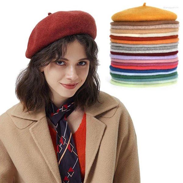 Berets 2024 Vintage Plain Beret Beanie französische Stil Frauen Mädchen Wolle Warm Winterhut Femme Hats Caps Street Mode Elegante Mütze