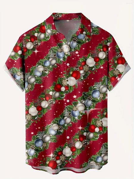 Herren Freizeithemden Beige Vintage Weihnachtsmann Rentier Print Weihnachten Kurzarm Weihnachtshemd 3D Hawaiian Loose Damen Top