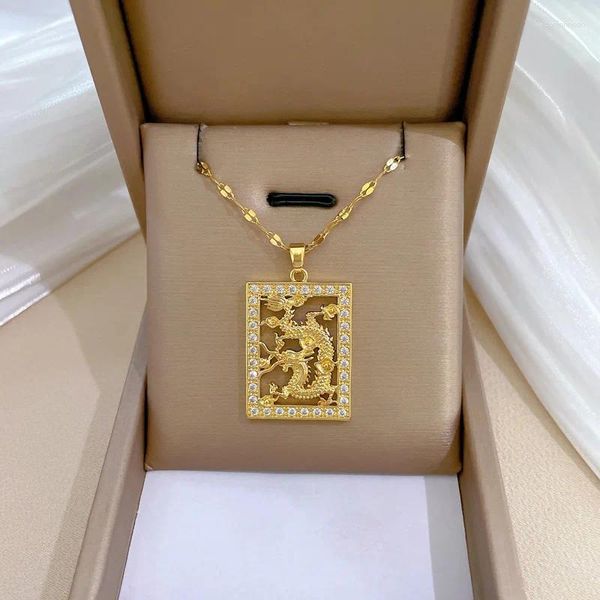 Colares de pingente hip-hop dominador de cinco garras dragão dourado cobre incrustado zircônia masculino ano elegante do presente de jóias de aniversário