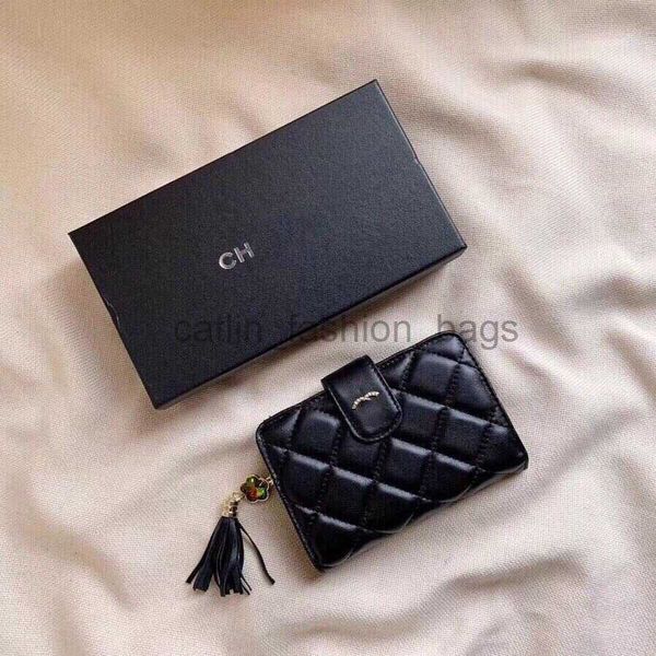 BASS LUSSO C PERCORSO DONNA CARTOLE CLASSE MOTORE CAIR QUILTED HARDWARE GOLD all'ingrosso Small Mini Black Wallet Designer Pebble in pelle con scatola Caitlin_Fashion_Bags