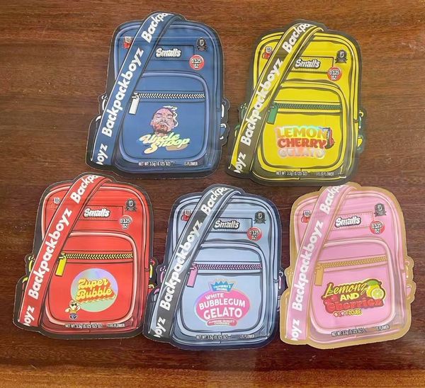 Backpack Boyz White Bubblegum Lemon Cherry Gelato Runtz Pacchetto Logo personalizzato Packaging 1oz 28G 7Gram 4x5 pollici 3,5 g Candy Candy Candy Odore Crusca Mylar Plastica Mylar