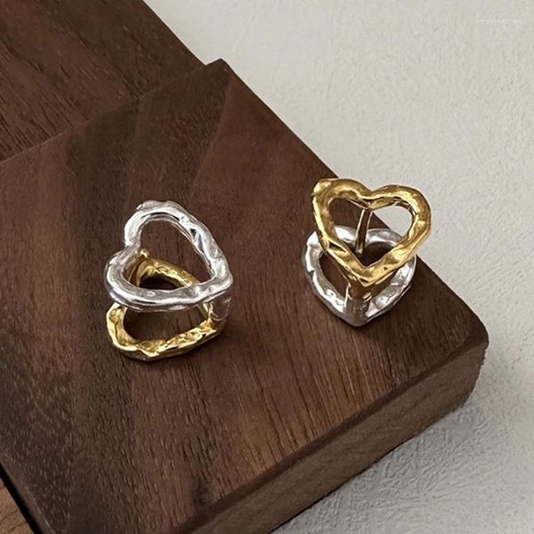 Brincos de argola 925 Sterling Silver Gold Color Hollow Heart For Women Fine Fine Jewelry Evite Allergy Trendy Party Acessórios Presente Presente