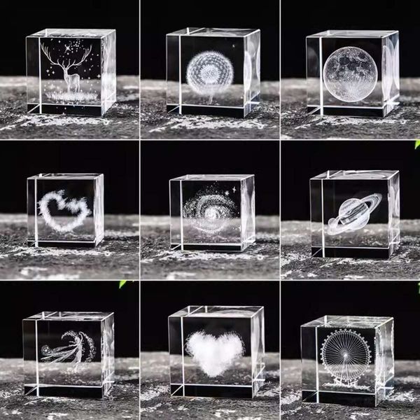 3D chuva cristal leitoso esculpido em forma de solar desktop em forma de coração o presente nuvem lua sistema de decoração quadrado