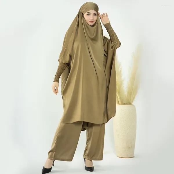 Roupas étnicas jilbabs para mulheres roupas de oração muçulmana jilbeb 2 peças definidas no alto hijab abaya vestido e calça dubai ramadan islam