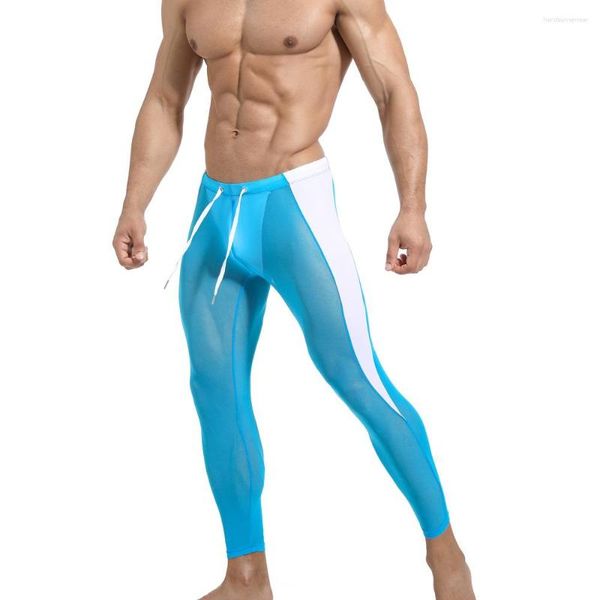 Thermo-Unterwäsche für Herren, Netzstoff, lange Hose, sexy, transparent, atmungsaktiv, Unterwäsche, Leggings, Schlafanzug, Homewear, durchsichtiger Pyjama