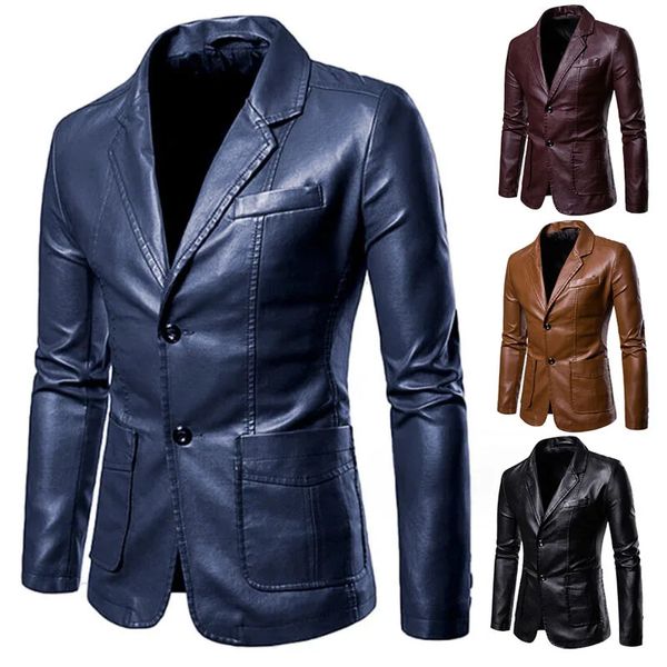 Primavera outono estilo coreano masculino fino ajuste motocicleta plutônio blazer jaqueta de couro único breasted casaco de negócios moda streetwear 231227