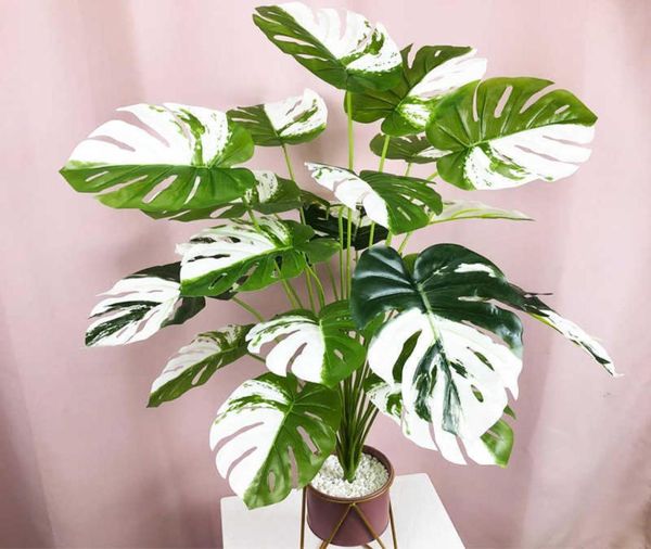 75cm 24 folhas artificiais Uma grande planta tropical folhas de palmeira de toque real Decoração de escritório de tartaruga de plástico falsa 2106249264174