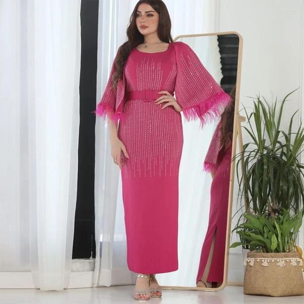 Etnik Giyim Müslüman Elbise Kadın Abaya 2024 Bahar Yarım Kollu Düğün Partisi Akşam Bodycon Dubai Kaftan