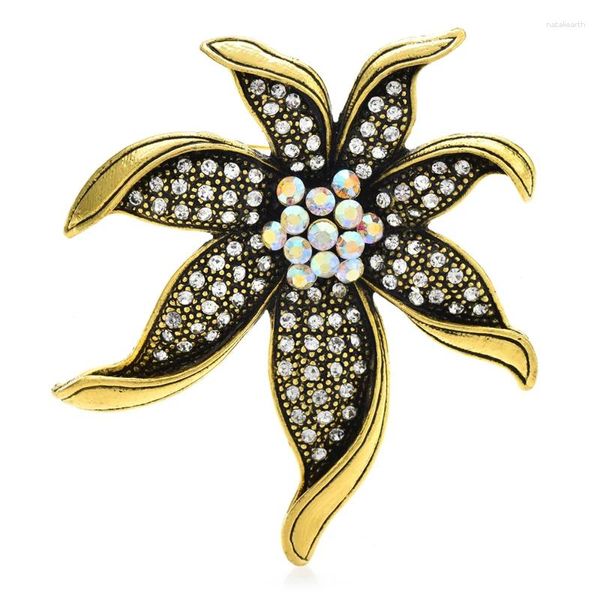 Spille Wulibaby Vintage Grandi Fiori per Donna Unisex 2 Colori Strass Bellezza Piante Spilla per Ufficio per Feste Regali Pin