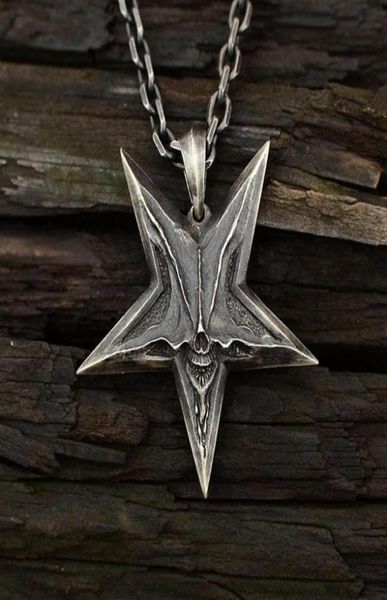 Vintage Mens Satanique Inversé Pentagramme Crâne Pendentif Collier Pour Hommes Punk Démon Chaos Étoile Baphomet Bijoux Colliers284K7181129