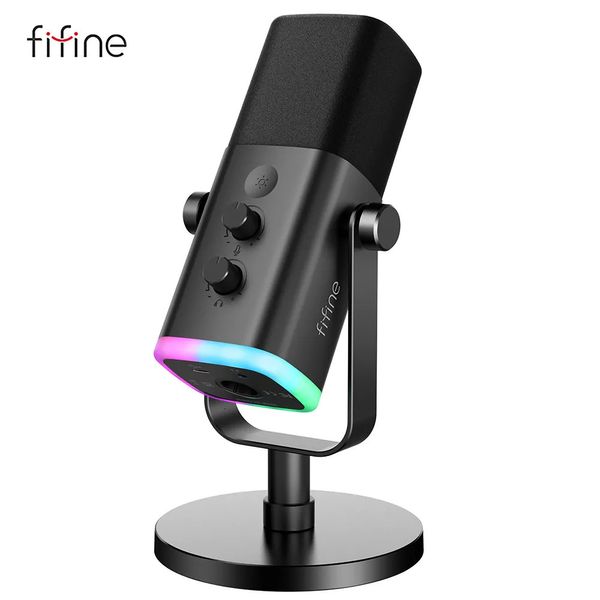 FIFINE USBXLR Micrófono dinámico con botón de silencio táctil Conector para auriculares Controles IO para PC PS54 Mezclador Gaming MIC Ampligame AM8 231228