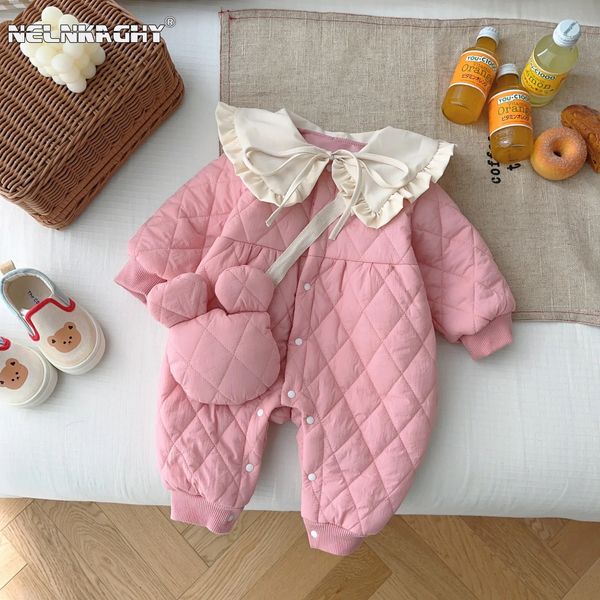 Gesteppte Jumpsuit Geschenktüte für Baby - Winter verdickter Quiltfaden Strampler Kids Infant Girls 0-2 Jahre alt geborene Kleidung 231227