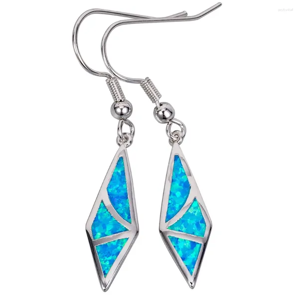 Orecchini doganici Kongmoon Rhombus Shape Ocean Blue Fire Opal Opal Silver Placed per le donne Drop