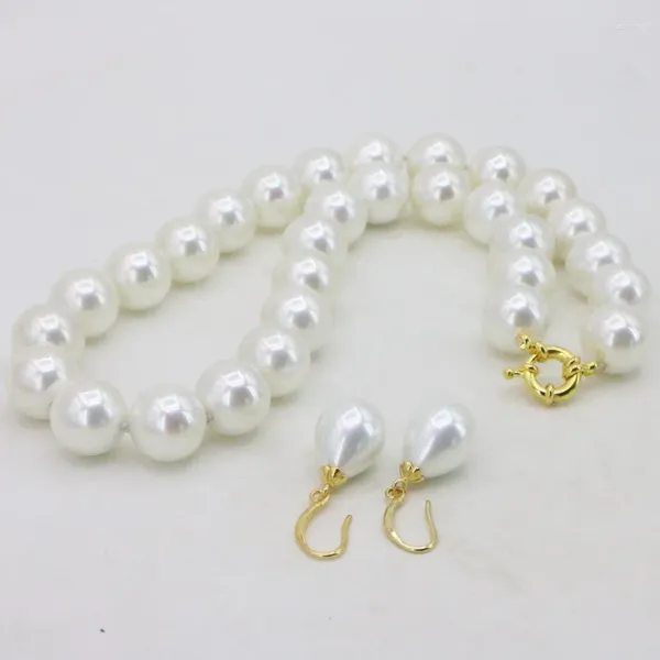 Lista de conjunto de brincos de colar! 14mm Branco Mar Sul Shell Pérola 18 POLEGADAS Moda Feminina Roupas Design e Colocação de Joias