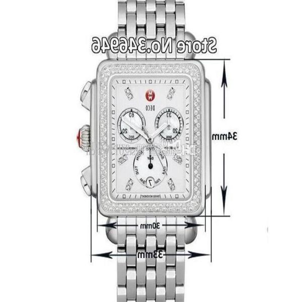 33 mm Michele Signature Deco Diamond Chronograph Perlmutt Damen-Quarzuhr199I