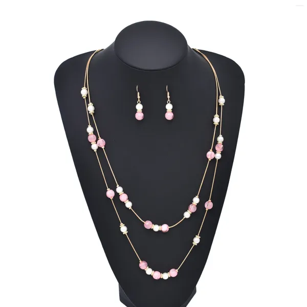 Colar brincos conjunto bohojewelry loja designer moda elf rosa branco acrílico grânulo jóias femininas