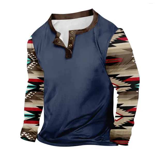 Мужские рубашки T Outdoor Vintage V-образной кнопки с длинным рукавом модные спортивные толщины и толстовка тянет Chauds y2k осень