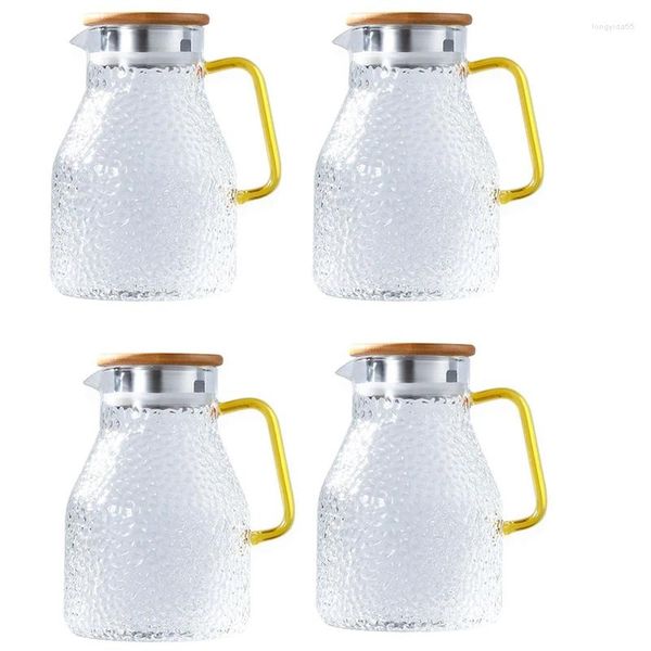 Wasserflaschen 4x Pitcher Glass Pot 2000 ml Hitzebeständiger Krug und Set Square -Kessel kochten für Tee nach Hause