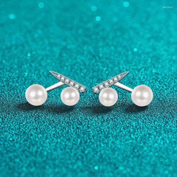 Orecchini a perno a forma di ciliegia perla moissanita per donne argento 925 d colore da 0,13ct diamante platino placcato