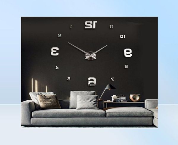 Neue Ankunft 3D wirklich große Wanduhr modernes Design gehetzt Quarzuhren Mode Uhren Spiegel Aufkleber DIY Wohnzimmer Dekor 2011184880114