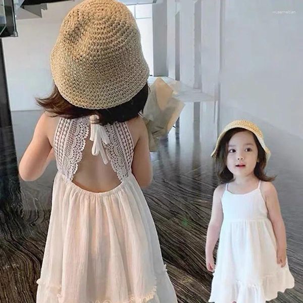 Mädchen Kleider 2024 Sommer Mädchen Kleid Koreanische Einfarbig Casual Ärmellose Backless Party Prinzessin Nette kinder Mädchen Sommerkleid