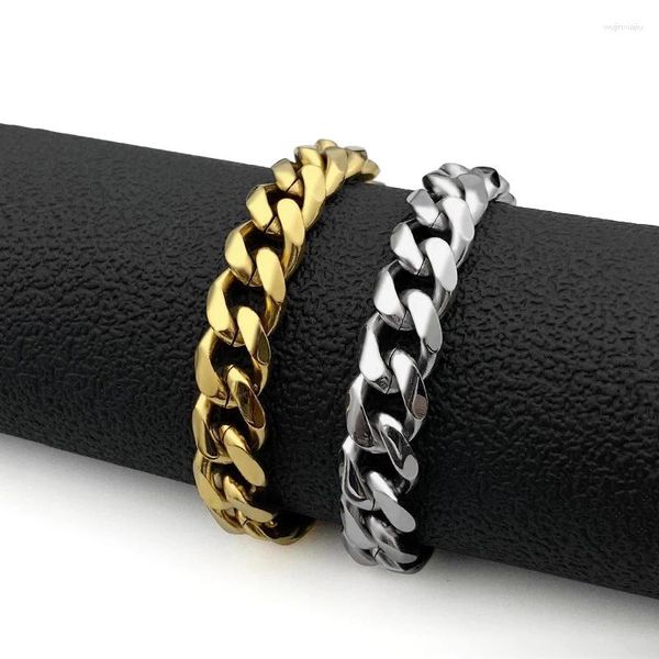 Link Armbänder 5mm 7mm 9mm Breite Männer Edelstahl Bordsteinkubanische Kette Silber Farbe Gold Armband Frauen Frauen Schmuck Geschenk 18 5 cm