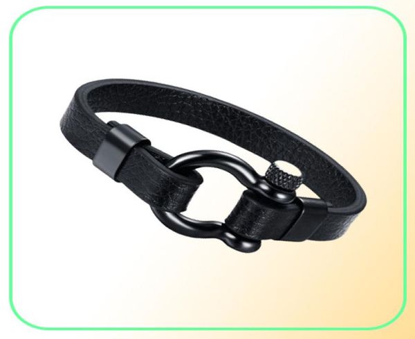 Herren-Armband aus Edelstahl mit Schraubpfosten, Ancla-Fesseln, Lederarmband in Schwarz, nautischer Seemann-Surfer-Armreif, Herrenschmuck 9885165