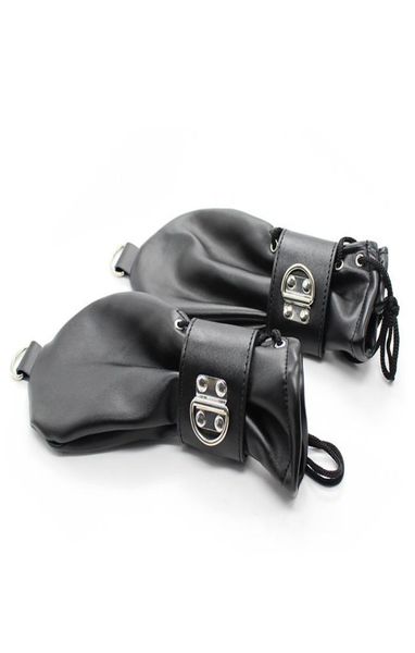 Luvas de punho de couro FashionSoft com fechaduras e anéis de contenção de mão Mitten Pet Role Play Fetish Costume2625129