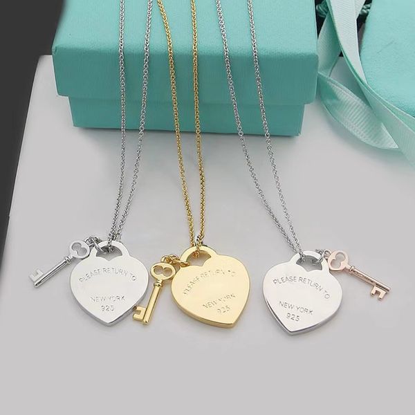 T home Designer di gioielli Classica catena sottile da donna in acciaio al titanio con chiave a cuore, collana con ciondolo, souvenir natalizio, regalo con confezione regalo