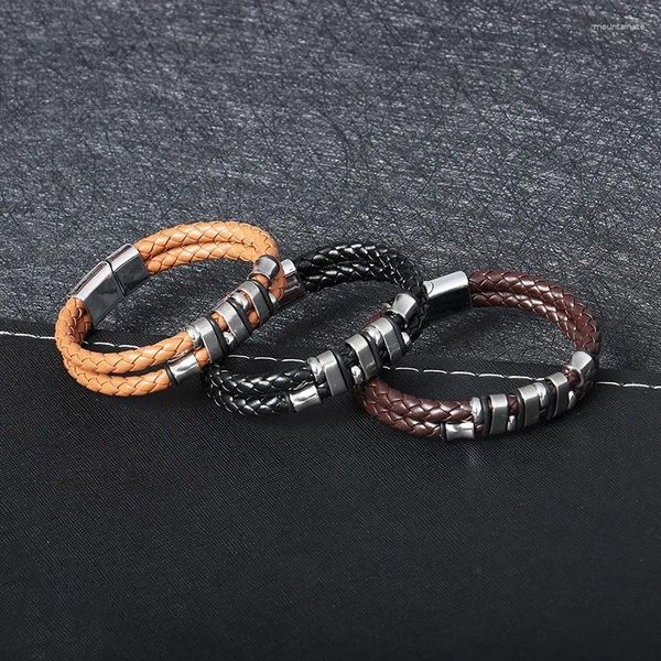 Schakelarmbanden Europese en Amerikaanse creatieve mode Veelzijdige herengeweven leren armband 6-strengs dubbellaagse sieraden Groothandel