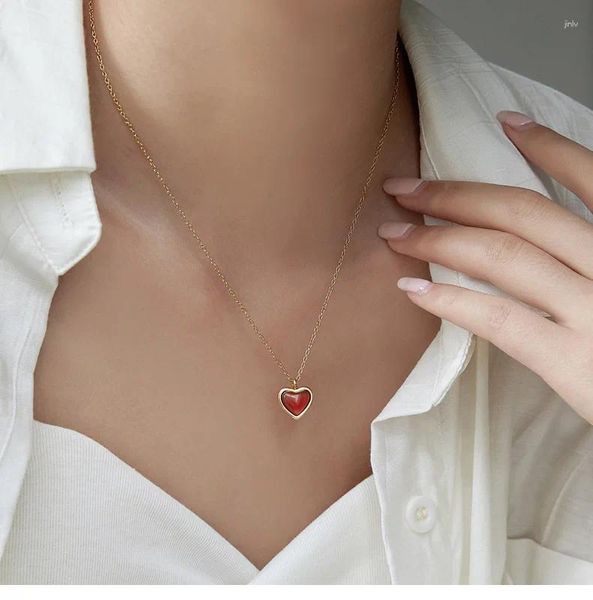 Подвесные ожерелья Carnelian Crystal Heart Collece Red Love Clabical Chain Gold Lik