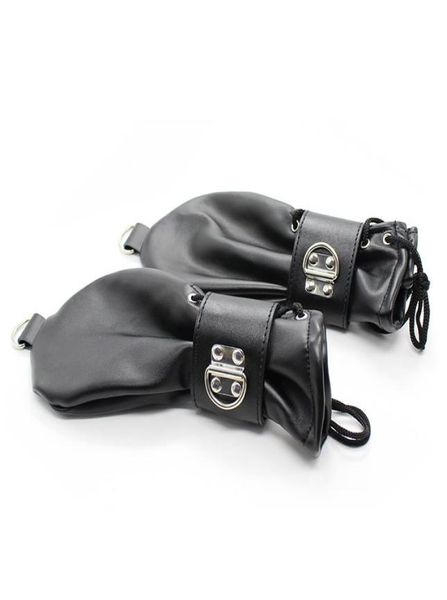 Luvas de punho de couro FashionSoft com fechaduras e anéis de contenção de mão Mitten Pet Role Play Fetish Costume3976215