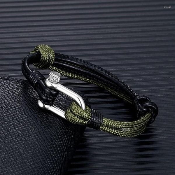 Bracelets de charme Mkendn Alta qualidade Hackle Homens Mulheres Couro Sobrevivência Náutica Paracord Pulseira Campaing ganchos de jóias