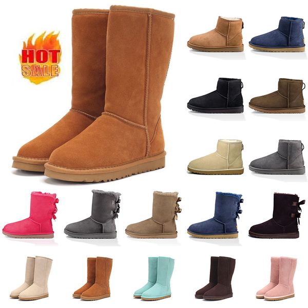 stivali ugg donna inverno australia stivali firmati pelliccia australia stivaletti furry classico mini stivale da neve peluche caviglia corto rosa 2 papillon fibbia per le donne stivali di lusso