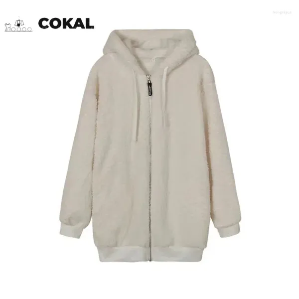 Женская кожаная куртка COKAL на осень/зиму, большой плюшевый капюшон на молнии, модное трендовое пальто, зимний повседневный топ, кардиган