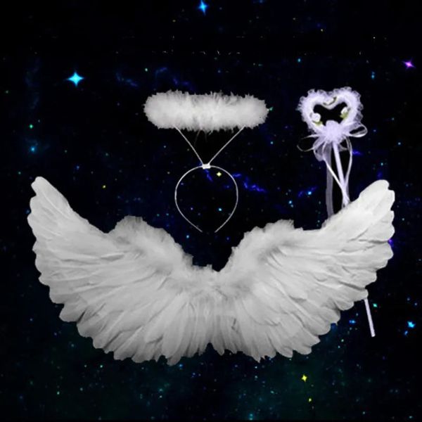 Angel Halo Head Band Black White Feather Noel Festivali Performans Partisi Melek Kıyafet Angel Cosplay Wings 231228