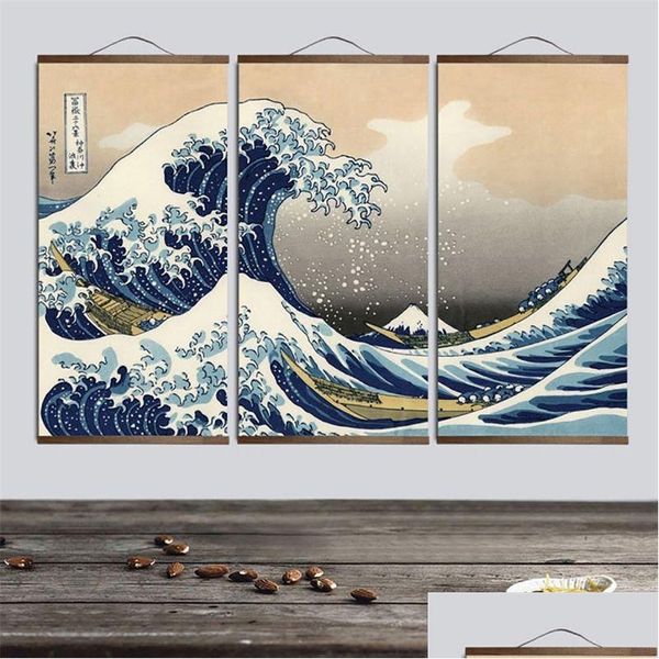 Punti dipinti poster e stampe dipinti arte murale in stile giapponese ukiyo e kanagawa surf tela immagini per soggiorno 210310 drop drive dhrqz