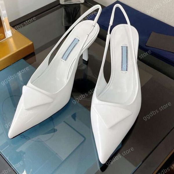 Sandali firmati Scarpe singole con tacco alto a punta P Triangolo 3,5 cm 7,5 cm Sandalo con tacco gattino per donna Nero Bianco Rosa Blu Scarpe da sposa taglia 35-40