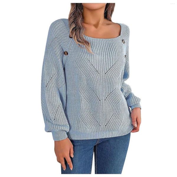 Maglioni femminili autunno e inverno inverno per il tiro a pullover per il scollo per la molla lanterna a colori solidi