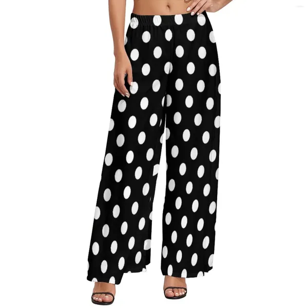 Pantaloni da donna Pantaloni a pois bianchi e neri con stampa dritta alla moda Arte moderna Casual Gamba larga Pantaloni grafici estetici oversize da donna